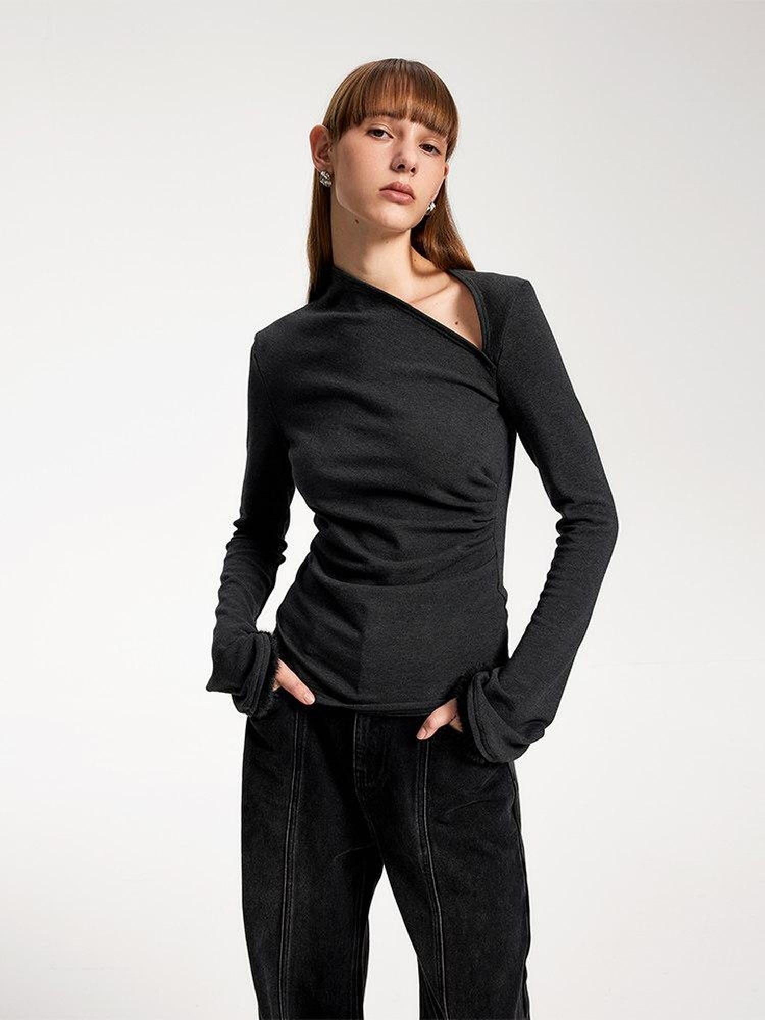 someonesometimes Elegant Office Pullover Regular Women Solid Cream Charcoal Knitwear Sweaters