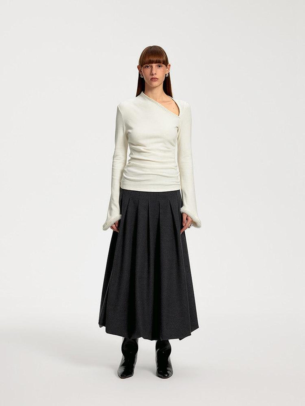 someonesometimes Elegant Office Pullover Regular Women Solid Cream Charcoal Knitwear Sweaters
