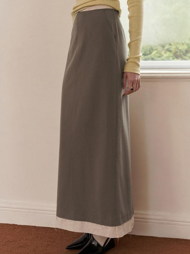 someonesometimes Elegant Patchwork Low Waist H Shape Straight Camel Women Daily Midi Skirts