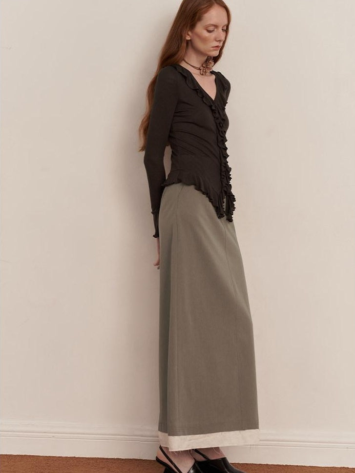 someonesometimes Elegant Patchwork Low Waist H Shape Straight Camel Women Daily Midi Skirts
