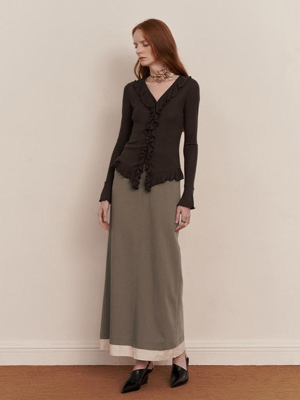 someonesometimes Elegant Patchwork Low Waist H Shape Straight Camel Women Daily Midi Skirts