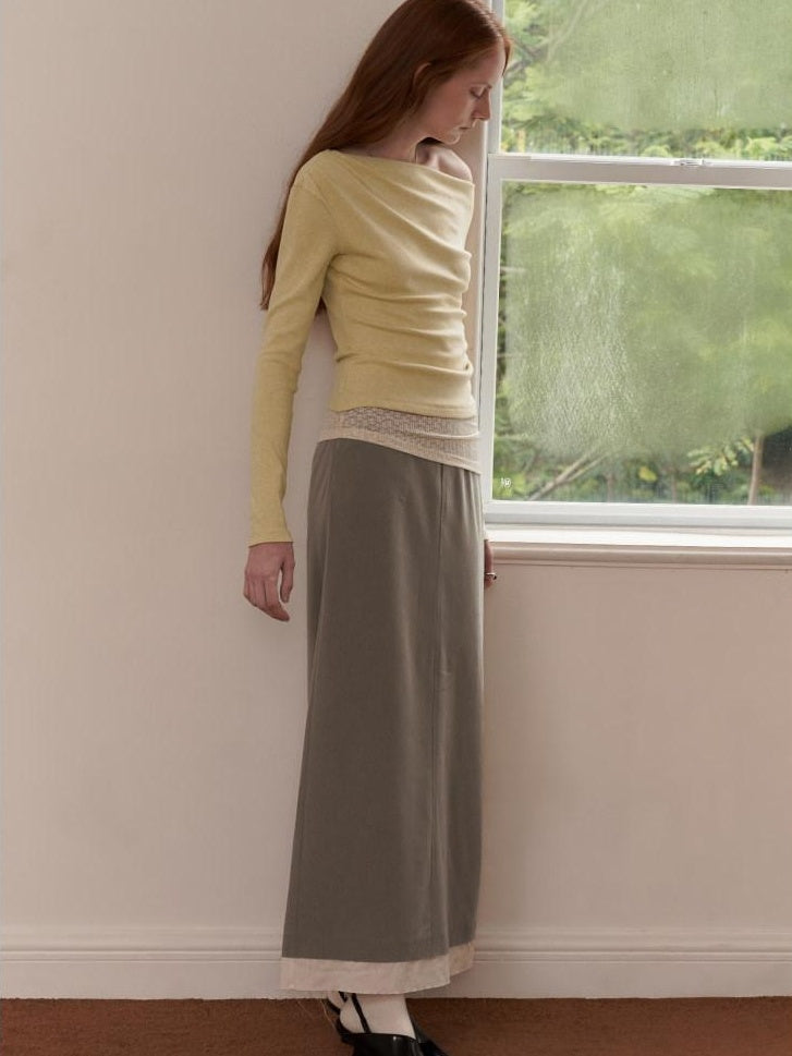 someonesometimes Elegant Patchwork Low Waist H Shape Straight Camel Women Daily Midi Skirts