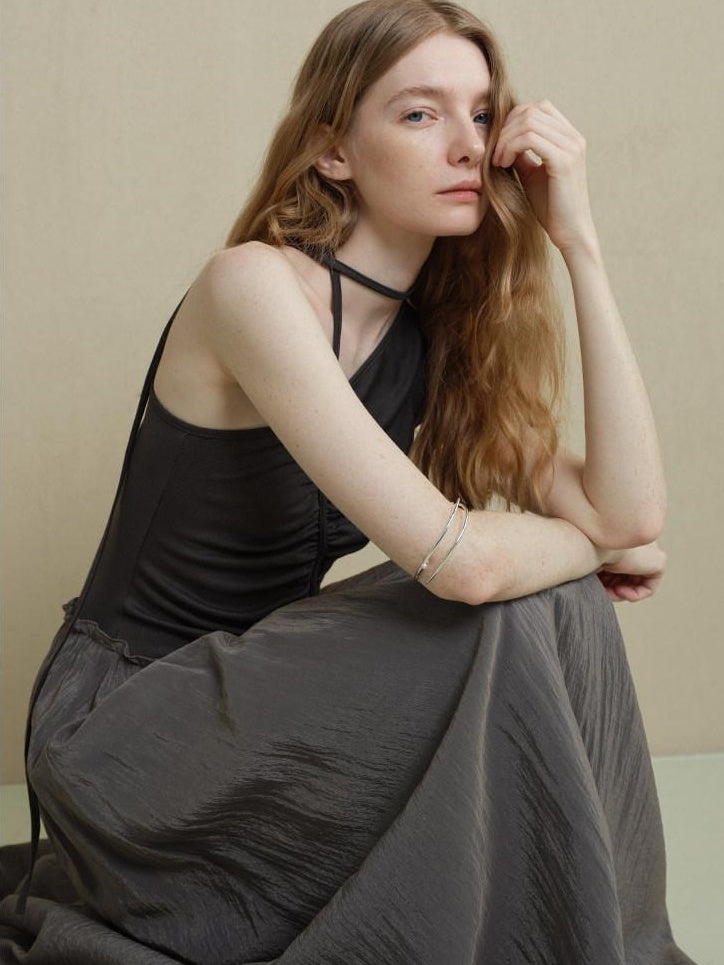 someonesometimes Exquisite High Waist A Line Asymmetric Neck Spaghetti Strap Everyday Maxi Dresses