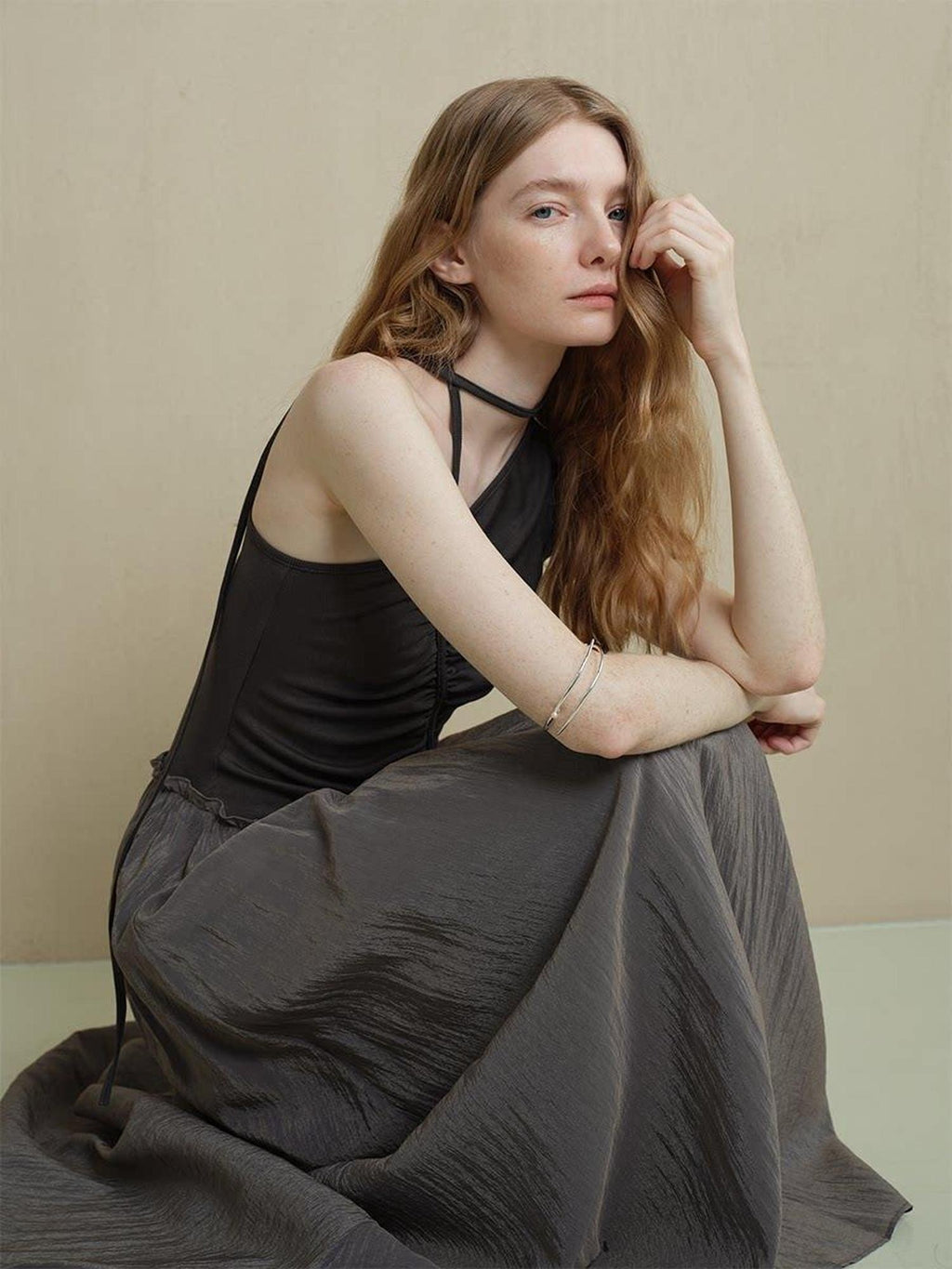 someonesometimes Exquisite High Waist A Line Asymmetric Neck Spaghetti Strap Everyday Maxi Dresses