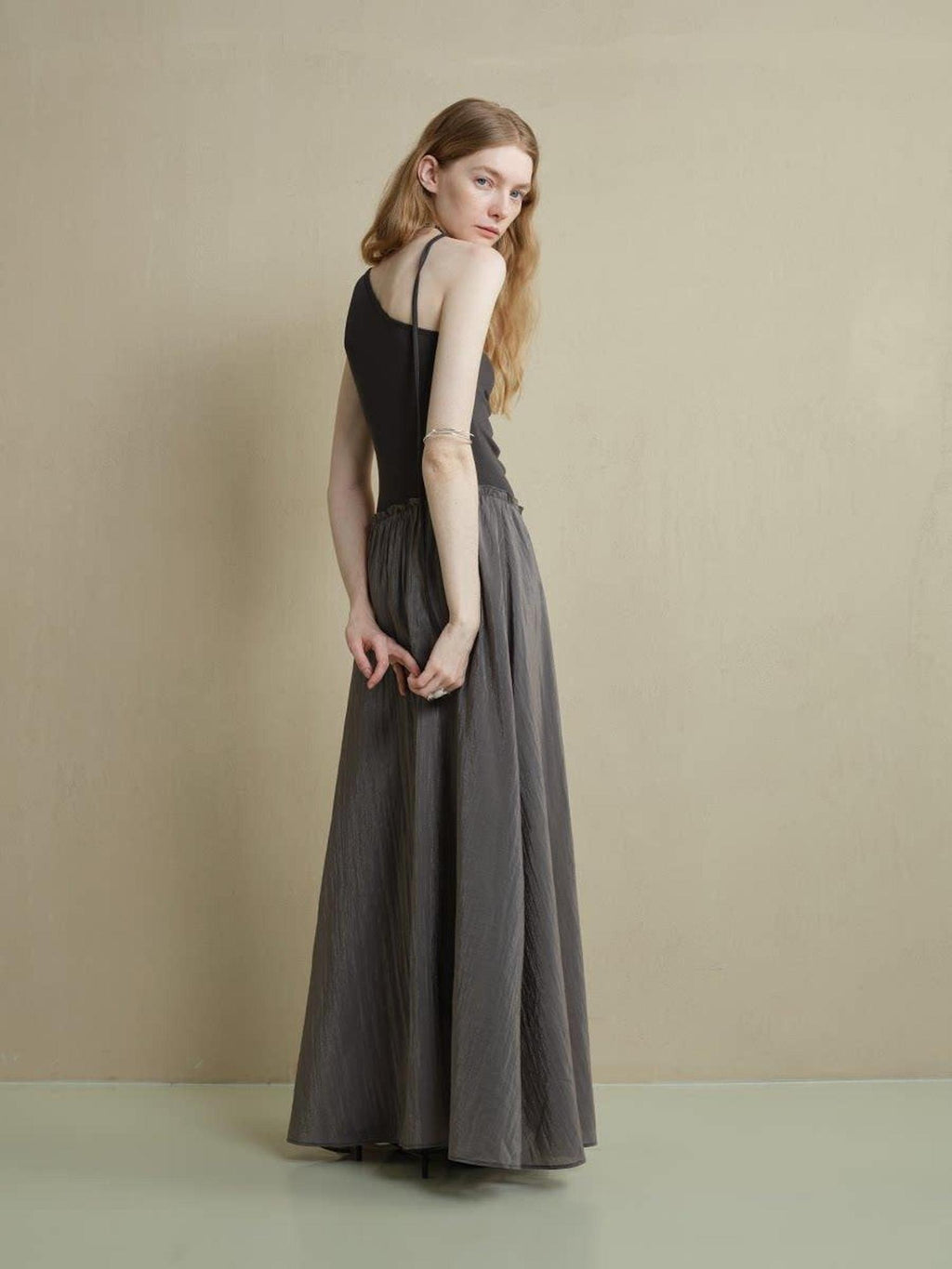 someonesometimes Exquisite High Waist A Line Asymmetric Neck Spaghetti Strap Everyday Maxi Dresses