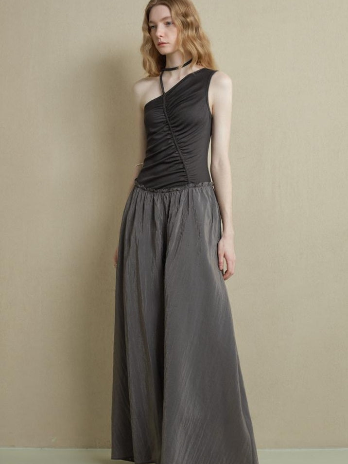 someonesometimes Exquisite High Waist A Line Asymmetric Neck Spaghetti Strap Everyday Maxi Dresses