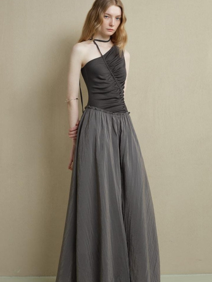 someonesometimes Exquisite High Waist A Line Asymmetric Neck Spaghetti Strap Everyday Maxi Dresses