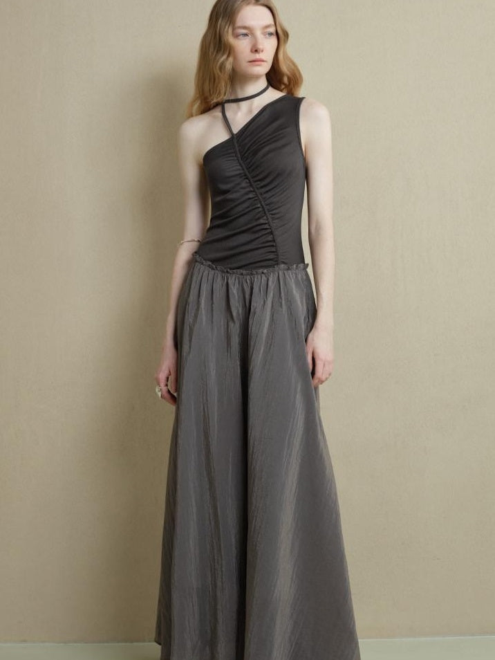 someonesometimes Exquisite High Waist A Line Asymmetric Neck Spaghetti Strap Everyday Maxi Dresses