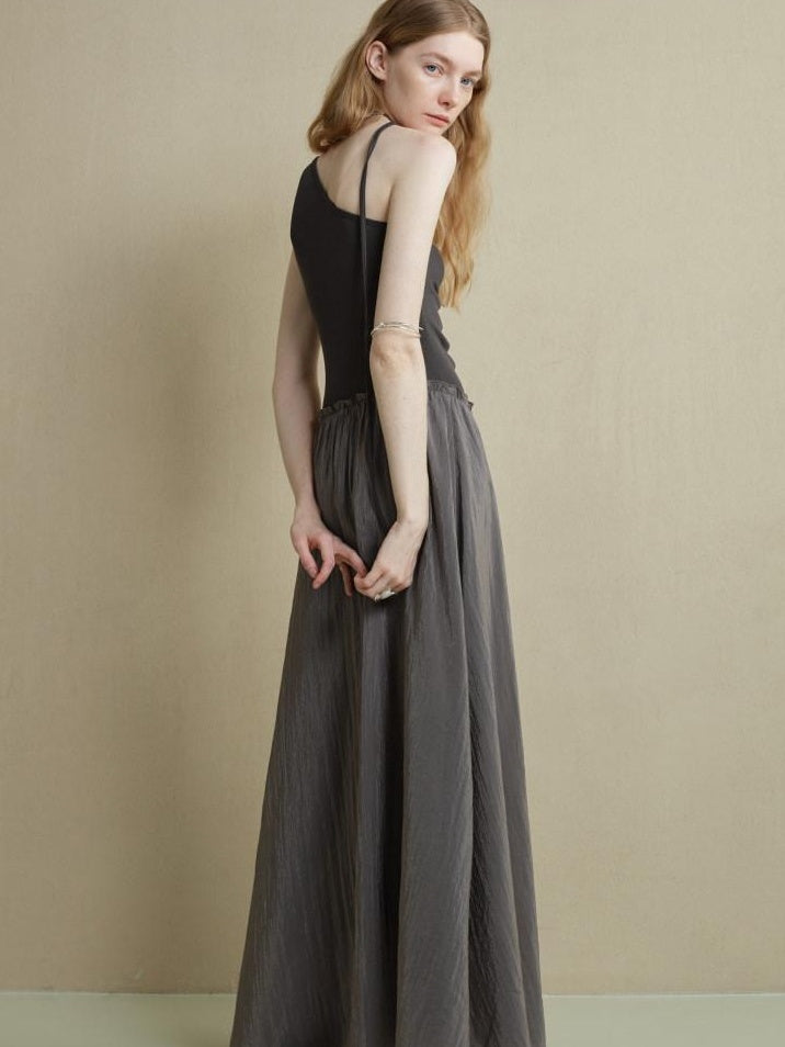 someonesometimes Exquisite High Waist A Line Asymmetric Neck Spaghetti Strap Everyday Maxi Dresses