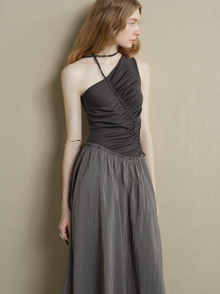 someonesometimes Exquisite High Waist A Line Asymmetric Neck Spaghetti Strap Everyday Maxi Dresses