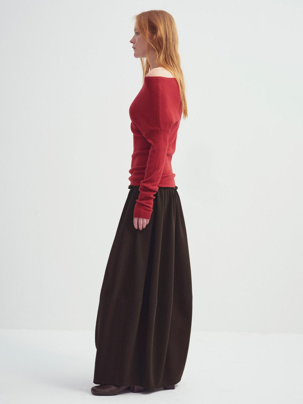 someonesometimes Fiery Red Asymmetric Slim Knit Pullover Women Slant Neck Sweaters