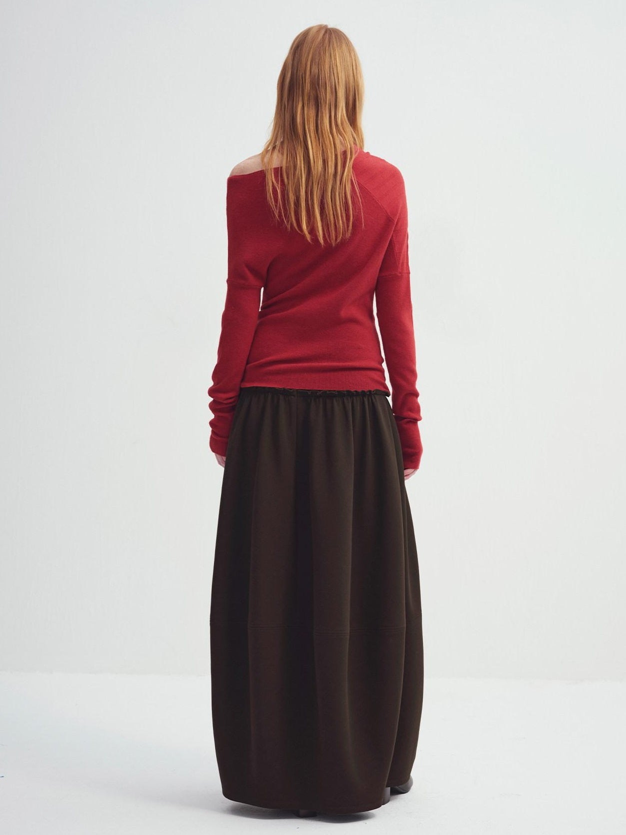 someonesometimes Fiery Red Asymmetric Slim Knit Pullover Women Slant Neck Sweaters