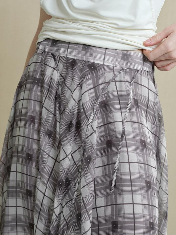 someonesometimes Flattering Commuter Slim Tie Strap Plaid Vest And Skirt Women Top & Skirt Sets