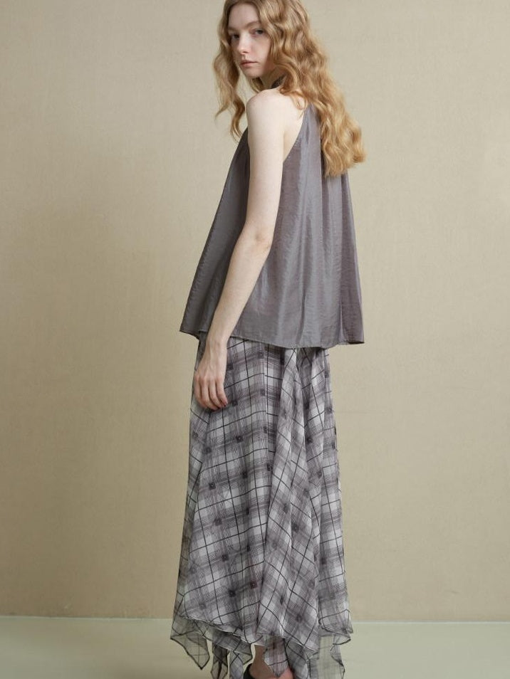 someonesometimes Flattering Commuter Slim Tie Strap Plaid Vest And Skirt Women Top & Skirt Sets