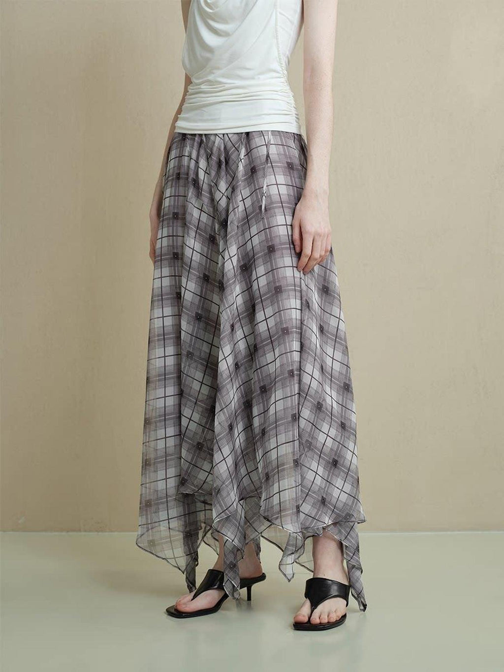 someonesometimes Flattering Commuter Slim Tie Strap Plaid Vest And Skirt Women Top & Skirt Sets