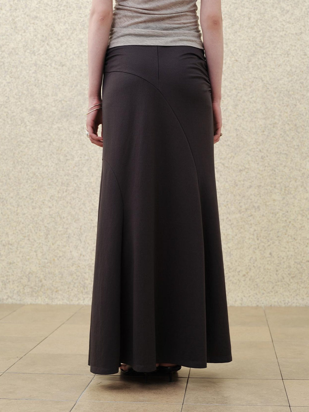 someonesometimes Flattering High Waist Paneling Mermaid Silhouette Black Cotton Maxi Skirts