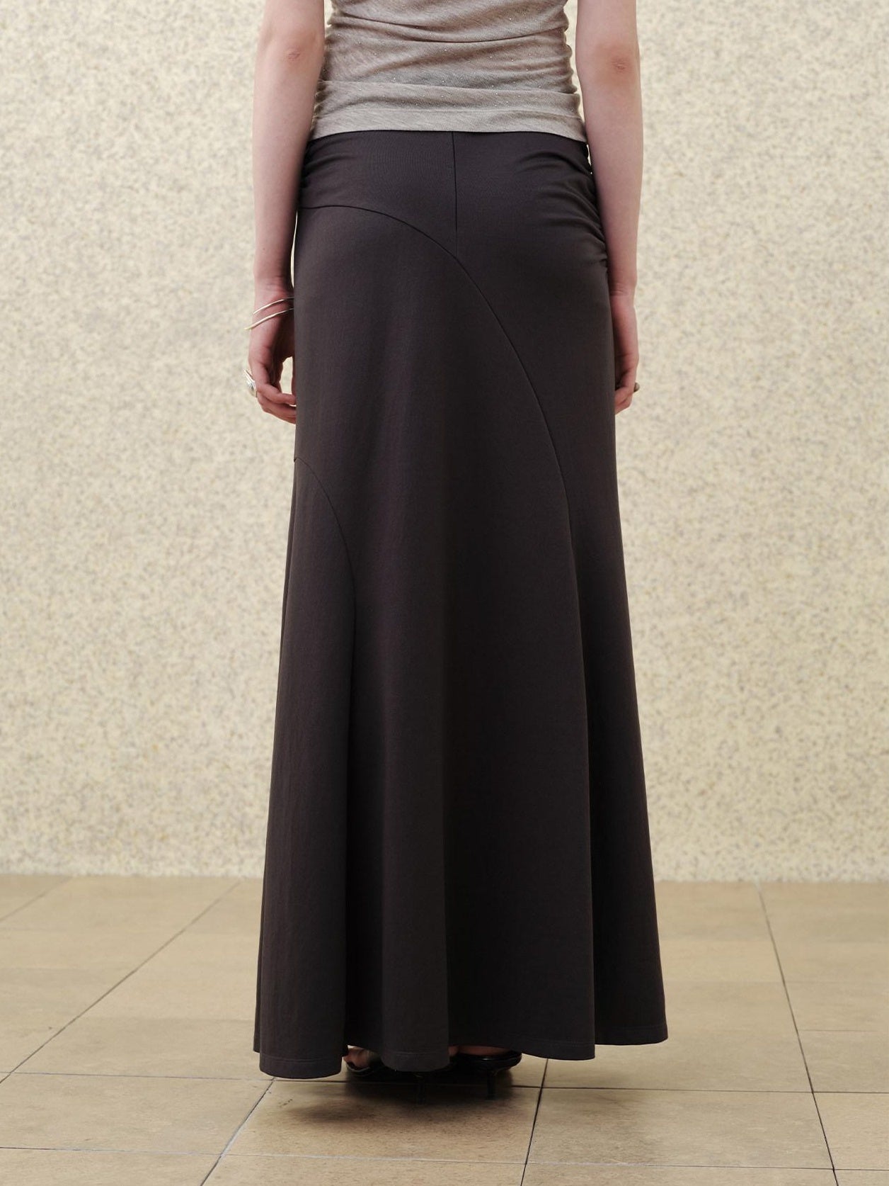 someonesometimes Flattering High Waist Paneling Mermaid Silhouette Black Cotton Maxi Skirts