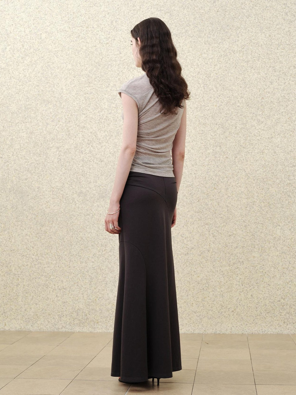 someonesometimes Flattering High Waist Paneling Mermaid Silhouette Black Cotton Maxi Skirts