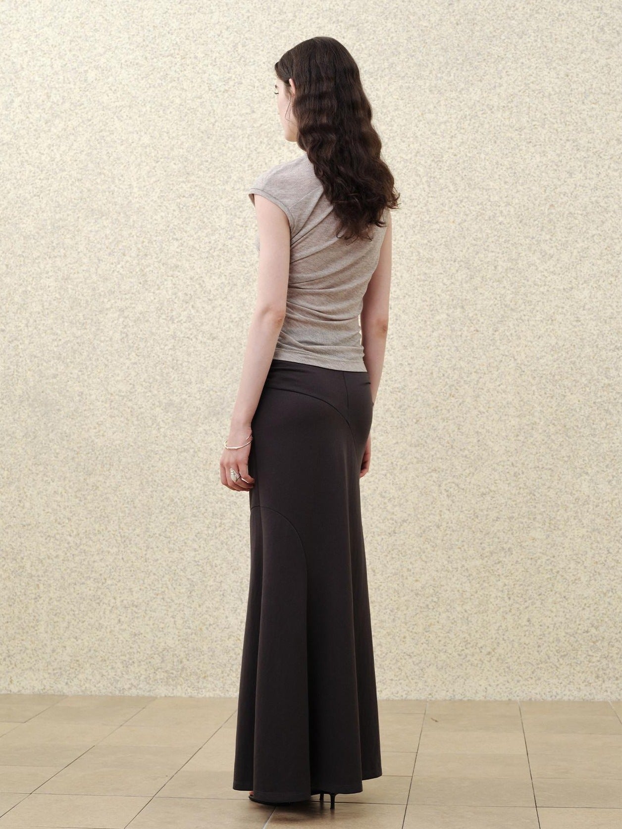 someonesometimes Flattering High Waist Paneling Mermaid Silhouette Black Cotton Maxi Skirts