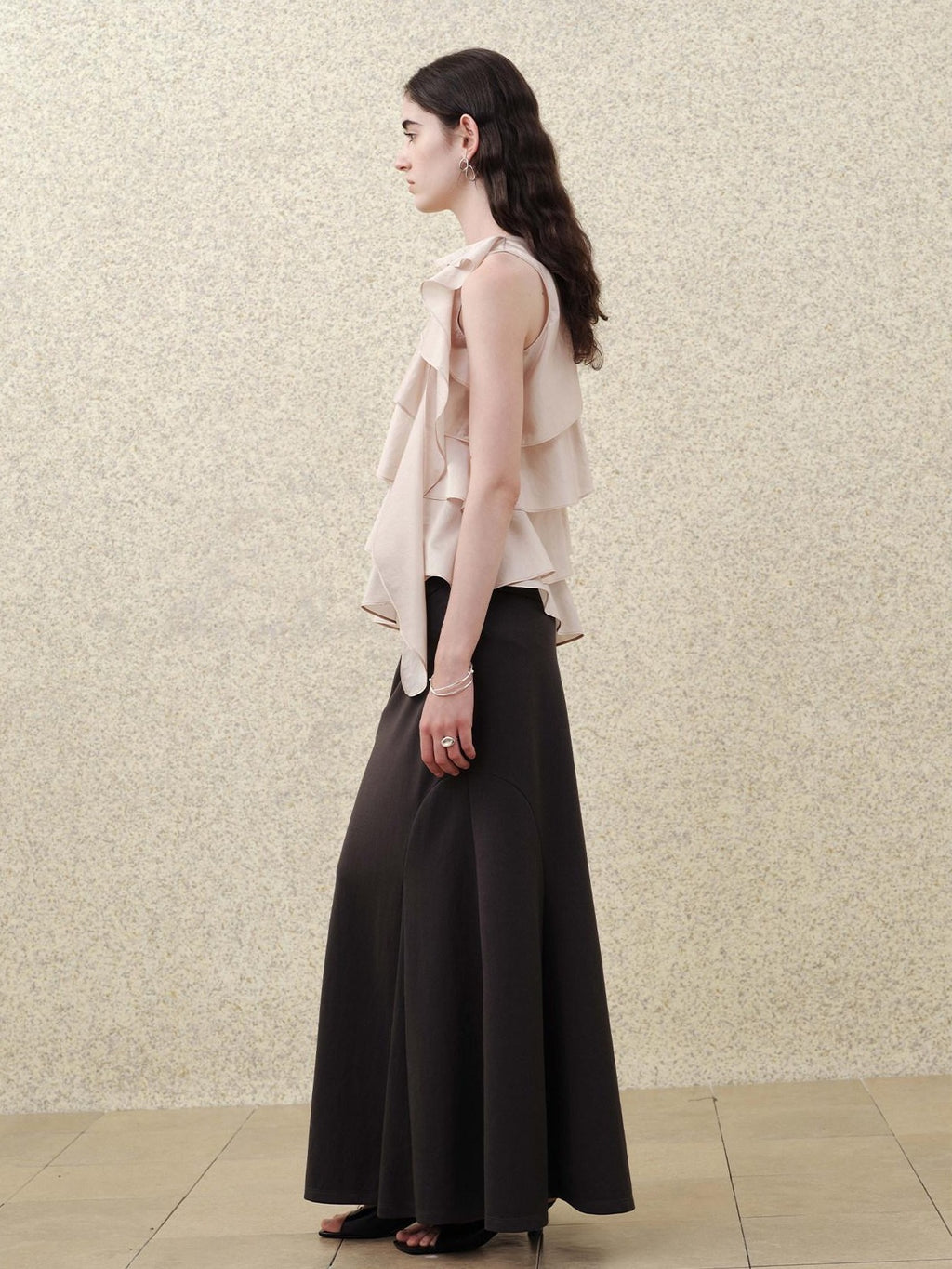 someonesometimes Flattering High Waist Paneling Mermaid Silhouette Black Cotton Maxi Skirts