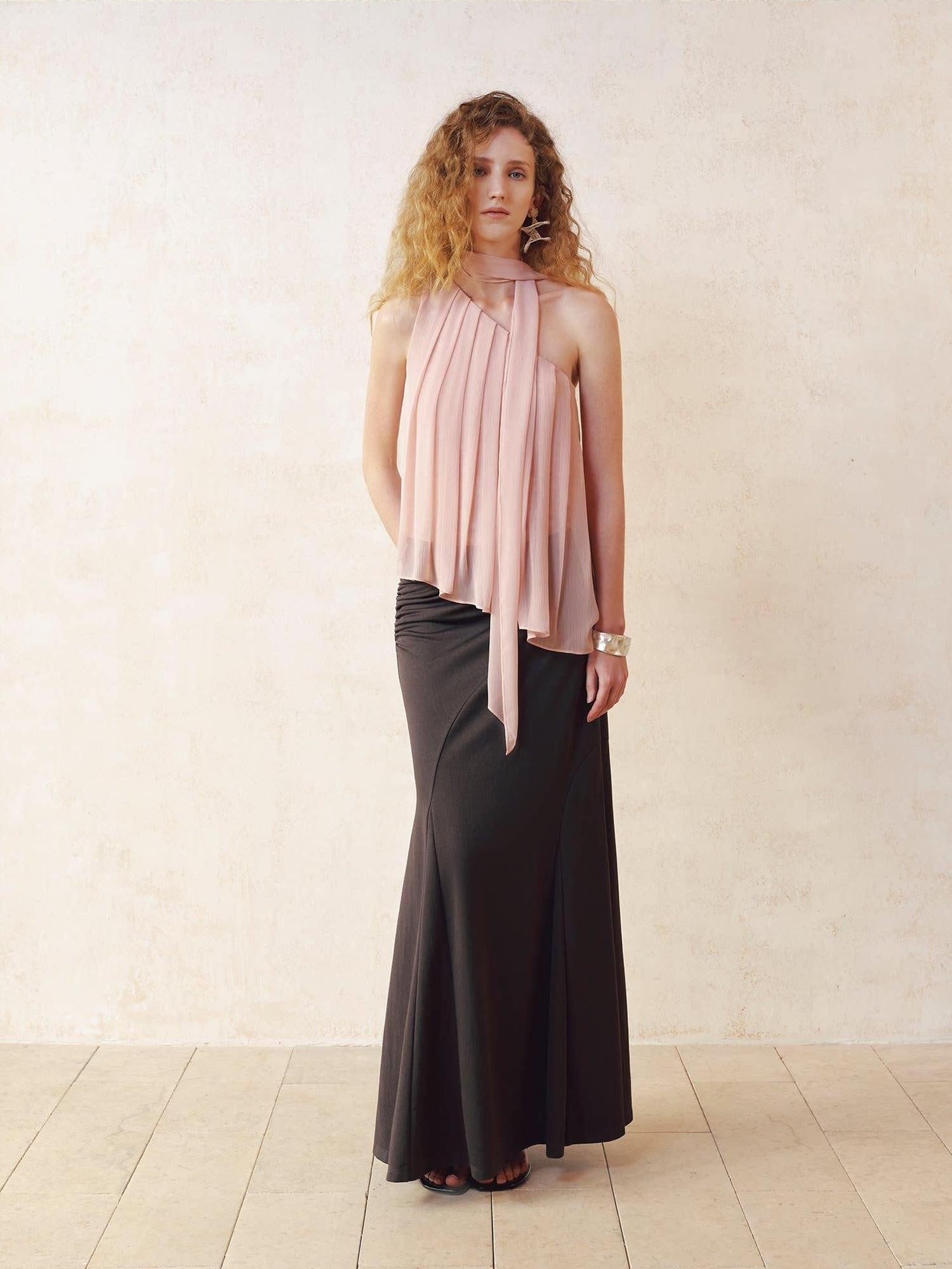 someonesometimes Flattering High Waist Paneling Mermaid Silhouette Black Cotton Maxi Skirts