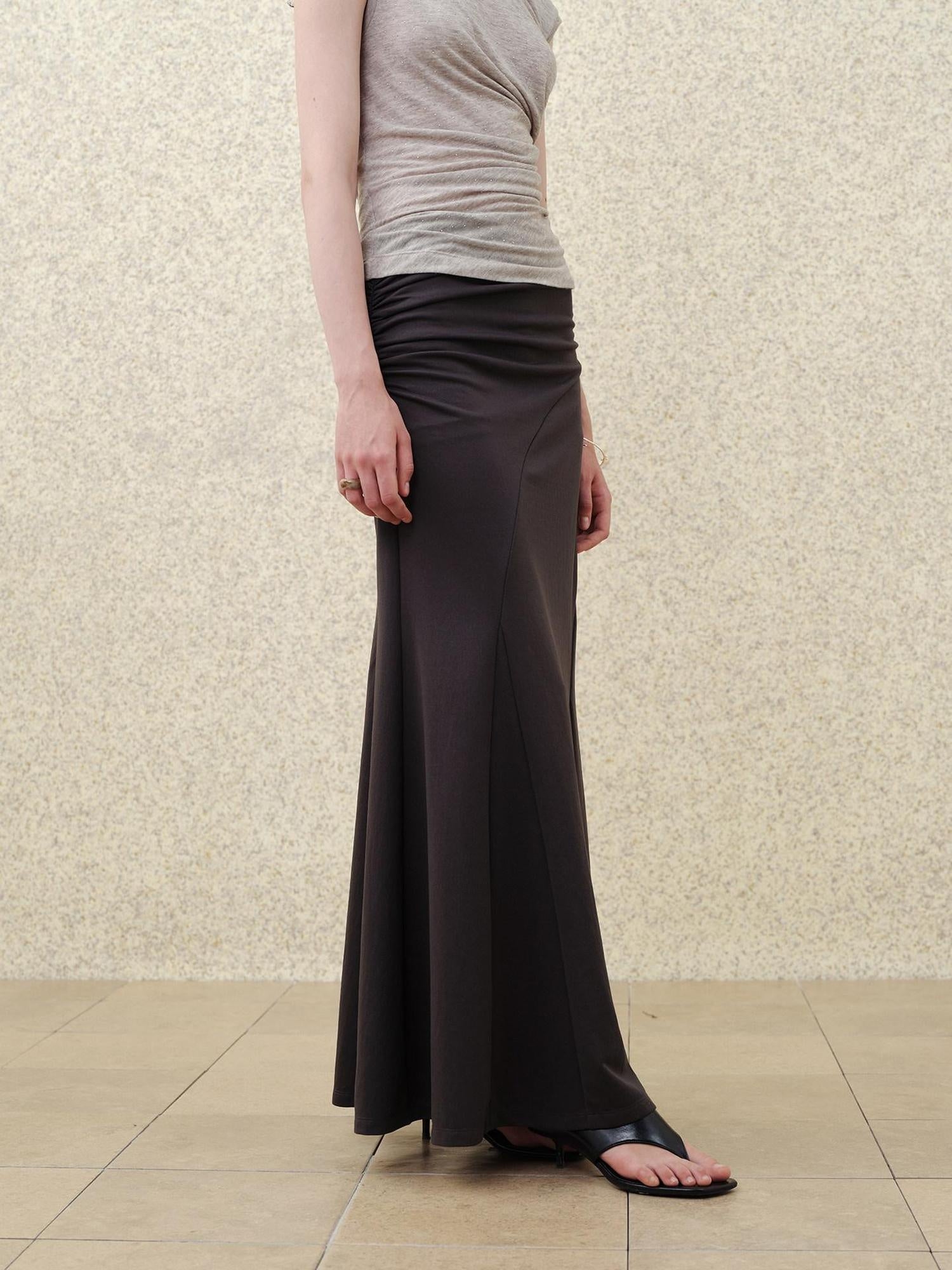 someonesometimes Flattering High Waist Paneling Mermaid Silhouette Black Cotton Maxi Skirts