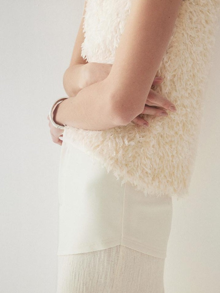 someonesometimes Fringe Detail Original Slim Fit Strappy Young Women Solid Cream Tank Tops