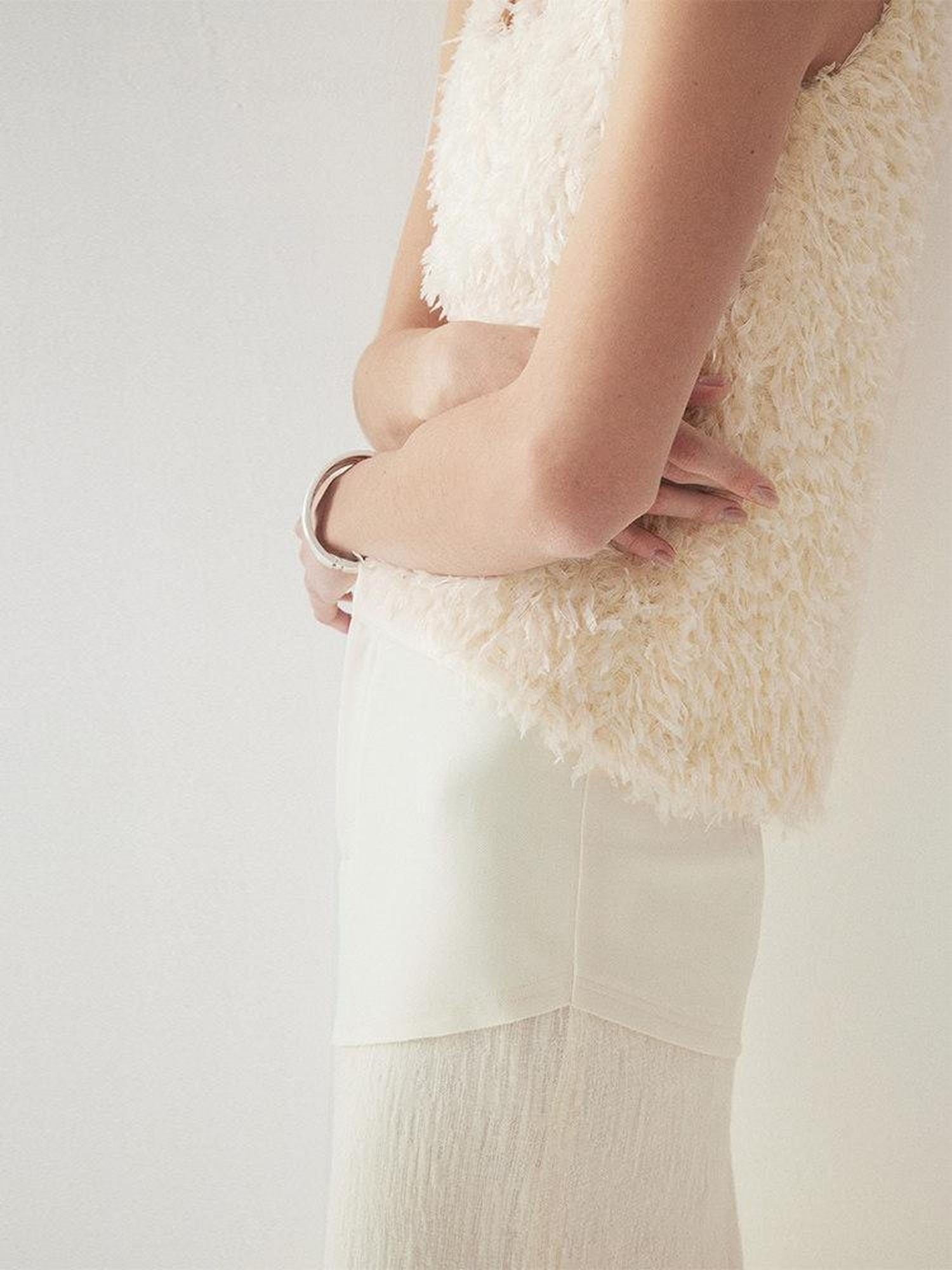someonesometimes Fringe Detail Original Slim Fit Strappy Young Women Solid Cream Tank Tops