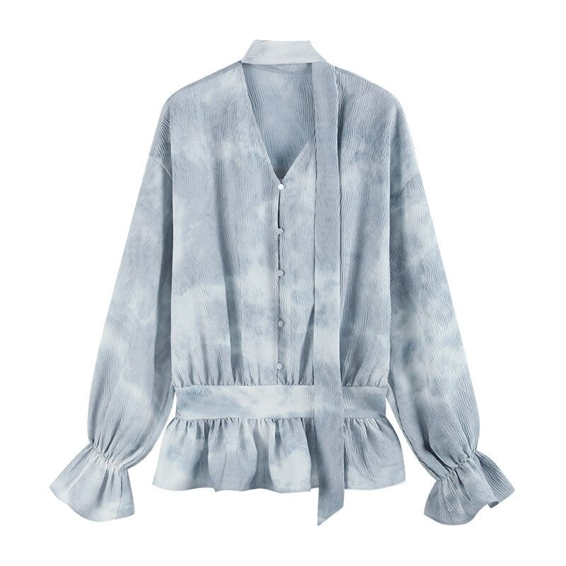 someonesometimes_Glacier_Blue_Polyester_V-neck_Long_Bell_Sleeve_Loose_Fit_Office_Work_Blouses_MISSTT