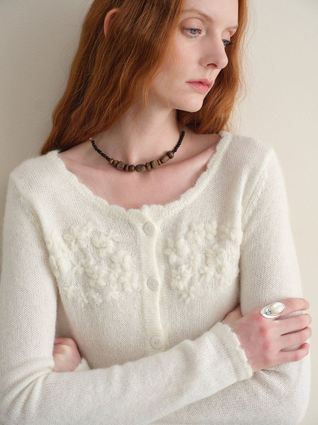 someonesometimes Hand Crocheted Wool Blend Floral Scallop Edge Round Neck Women Cardigans