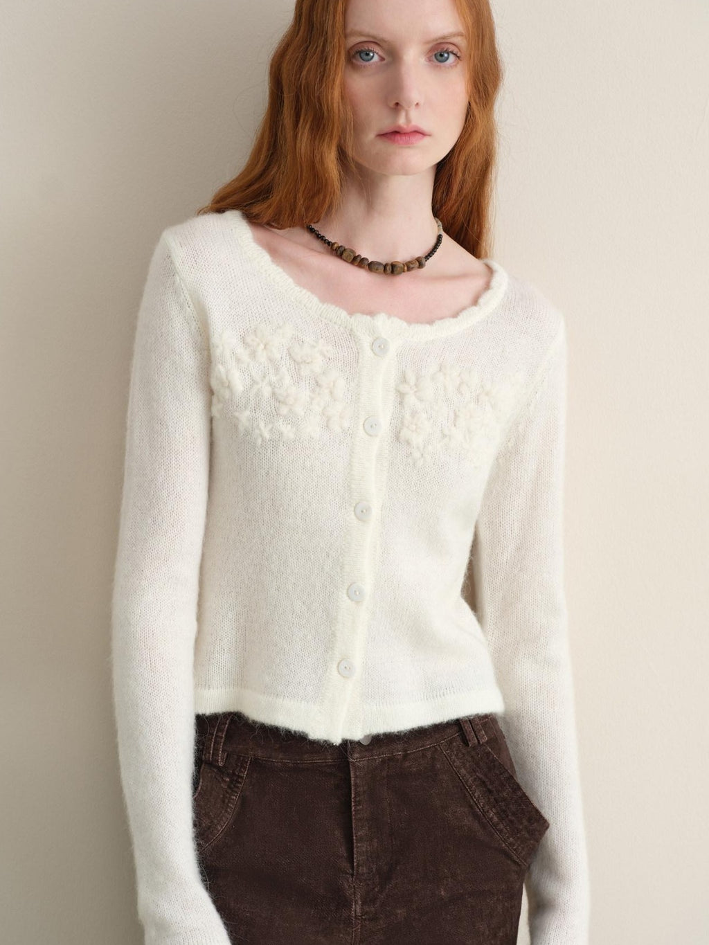 someonesometimes Hand Crocheted Wool Blend Floral Scallop Edge Round Neck Women Cardigans