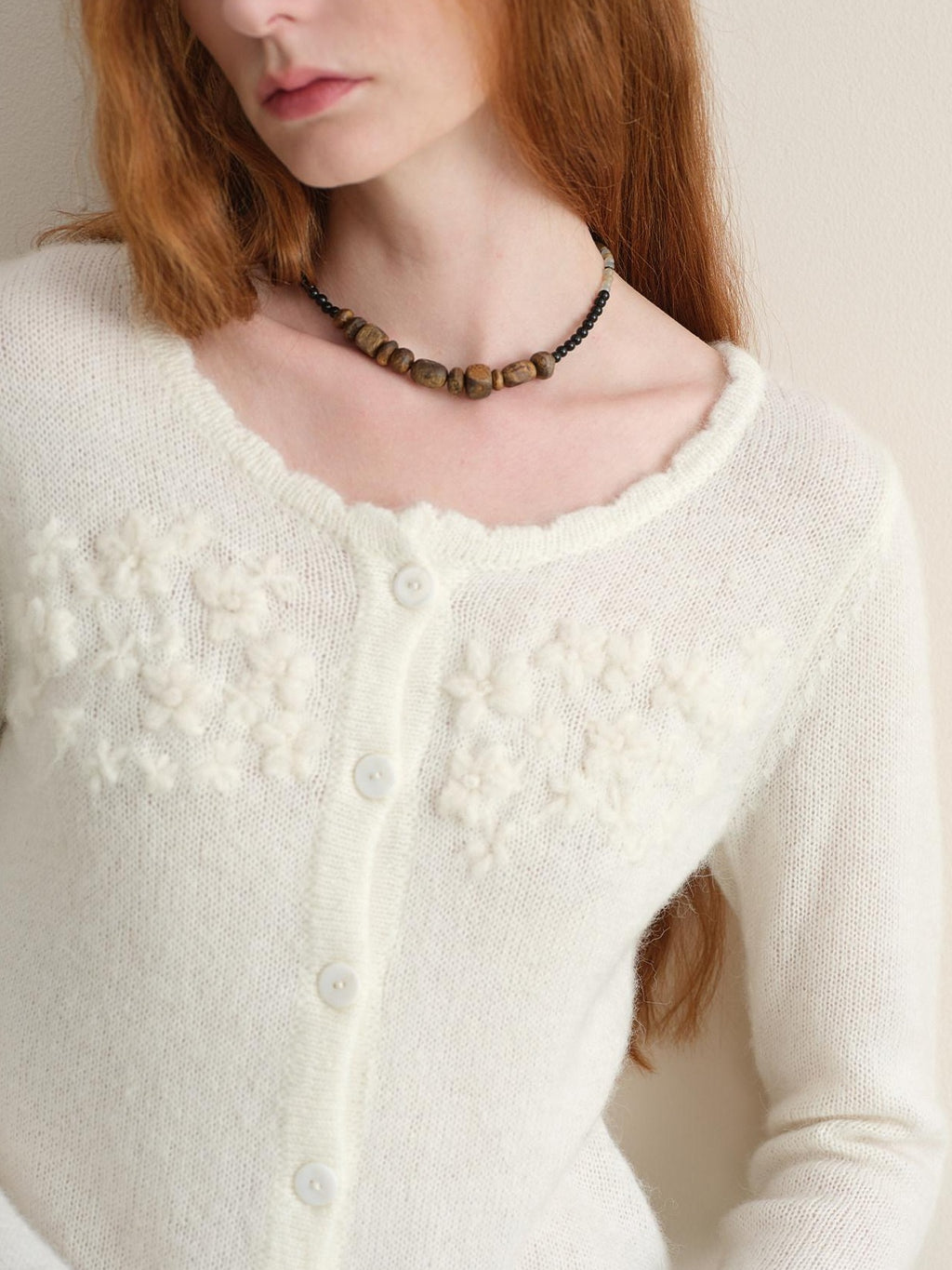 someonesometimes Hand Crocheted Wool Blend Floral Scallop Edge Round Neck Women Cardigans