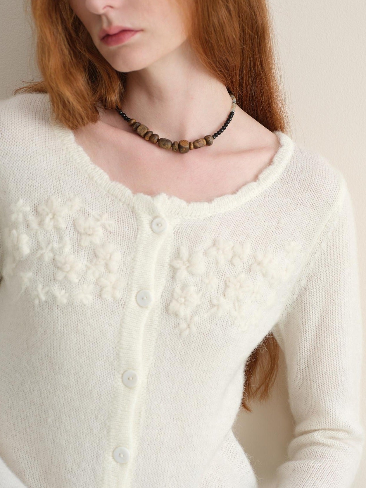 someonesometimes Hand Crocheted Wool Blend Floral Scallop Edge Round Neck Women Cardigans