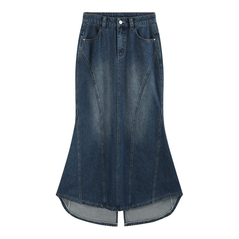 someonesometimes_High_Cotton_Denim_Blue_Long_Sleeve_Collared_Buttoned_Women_Top_&_Skirt_Sets_MISSTT