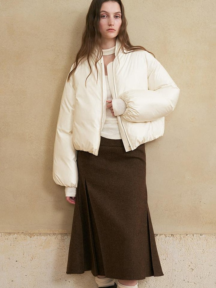 someonesometimes High Fill 90 Percent White Duck Down Slim V-neck Commuter Puffer Jackets