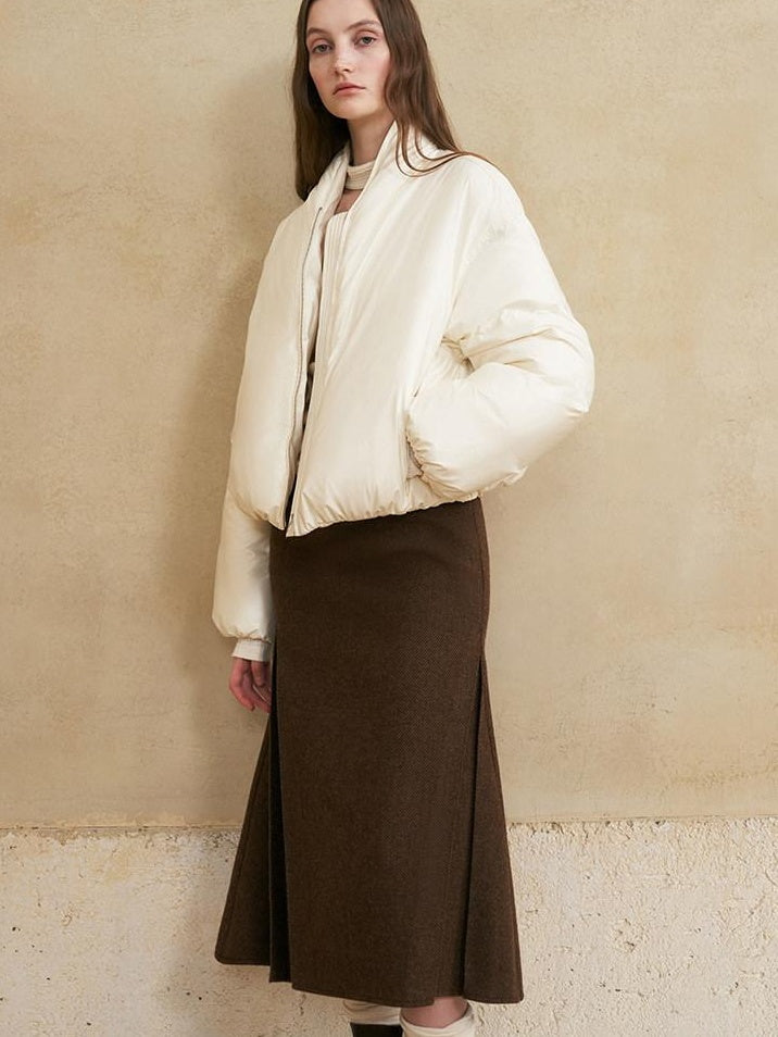 someonesometimes High Fill 90 Percent White Duck Down Slim V-neck Commuter Puffer Jackets