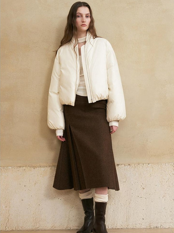 someonesometimes High Fill 90 Percent White Duck Down Slim V-neck Commuter Puffer Jackets