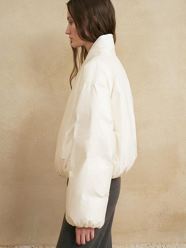 someonesometimes High Fill 90 Percent White Duck Down Slim V-neck Commuter Puffer Jackets