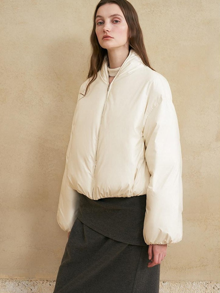someonesometimes High Fill 90 Percent White Duck Down Slim V-neck Commuter Puffer Jackets