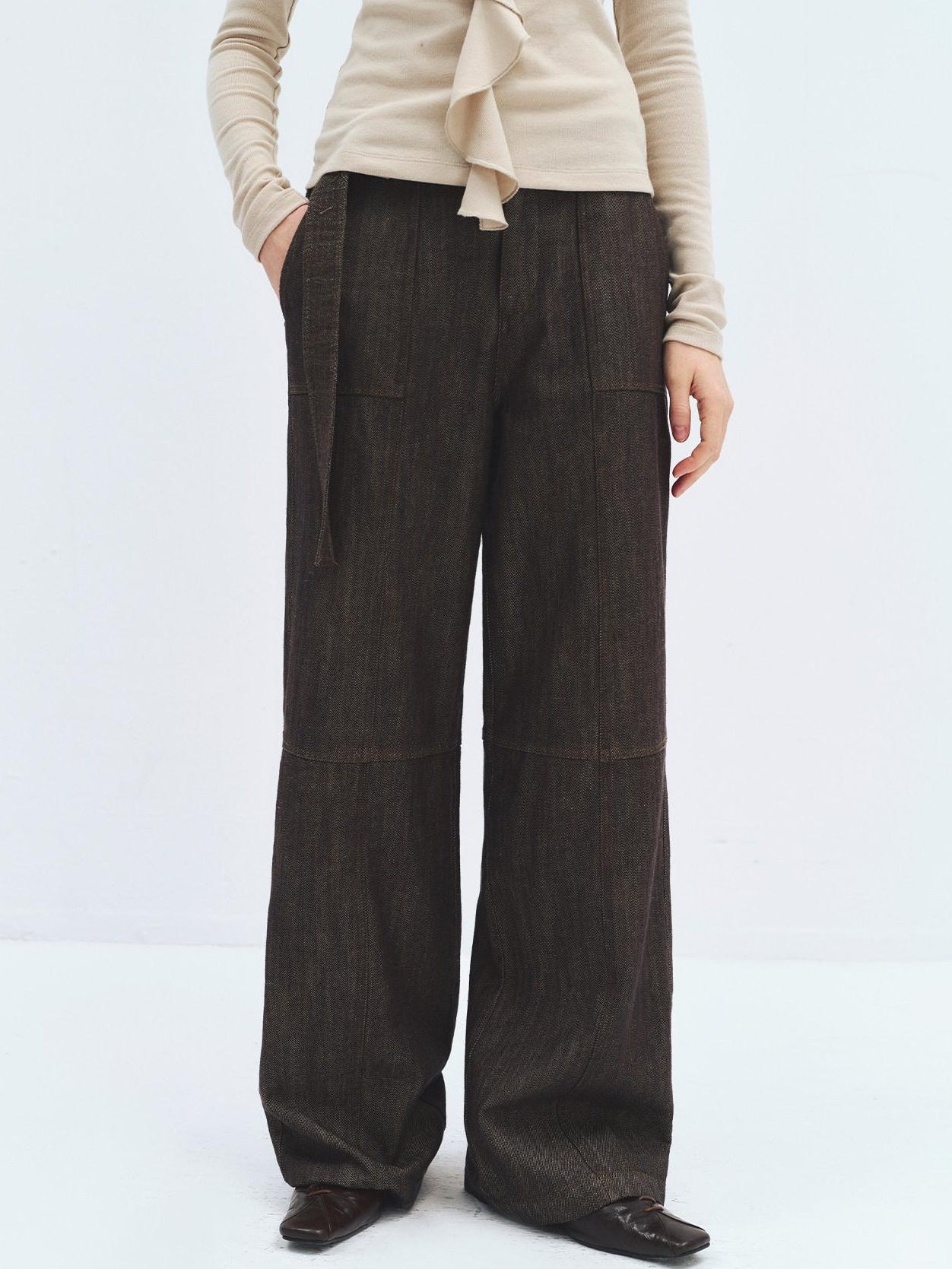 someonesometimes High Waist Cotton Linen Blend Casual Dove Gray Women Straight Leg Jeans