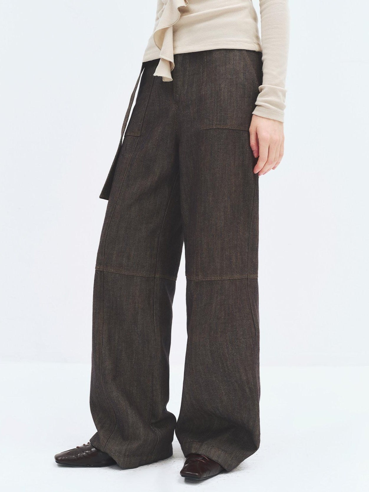 someonesometimes High Waist Cotton Linen Blend Casual Dove Gray Women Straight Leg Jeans