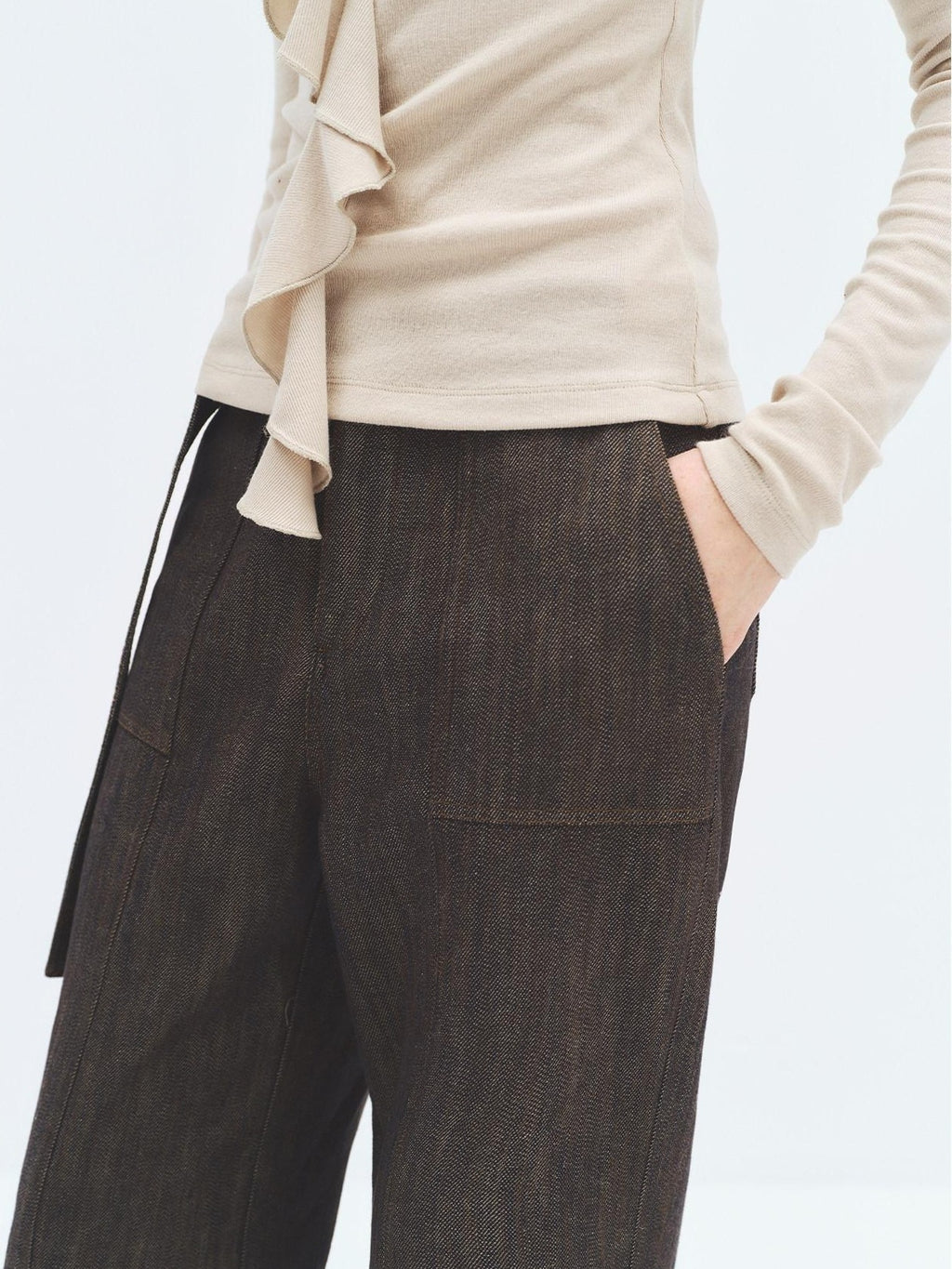 someonesometimes High Waist Cotton Linen Blend Casual Dove Gray Women Straight Leg Jeans