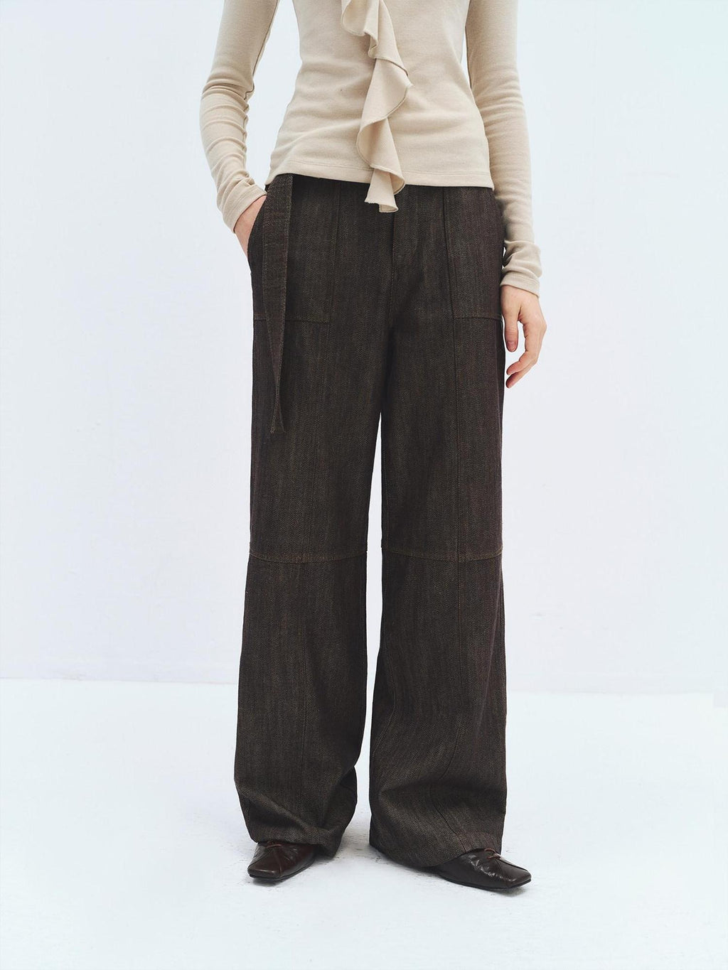 someonesometimes High Waist Cotton Linen Blend Casual Dove Gray Women Straight Leg Jeans