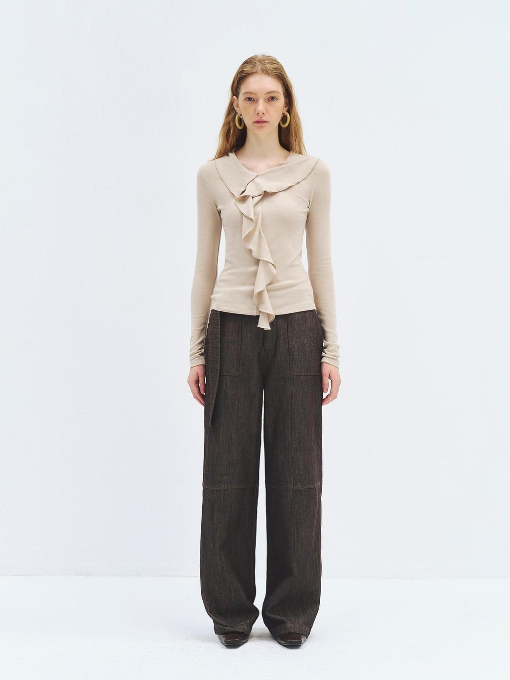 someonesometimes High Waist Cotton Linen Blend Casual Dove Gray Women Straight Leg Jeans