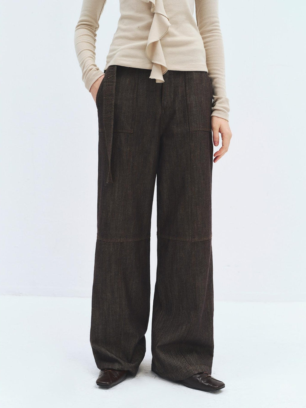 someonesometimes High Waist Cotton Linen Blend Casual Dove Gray Women Straight Leg Jeans