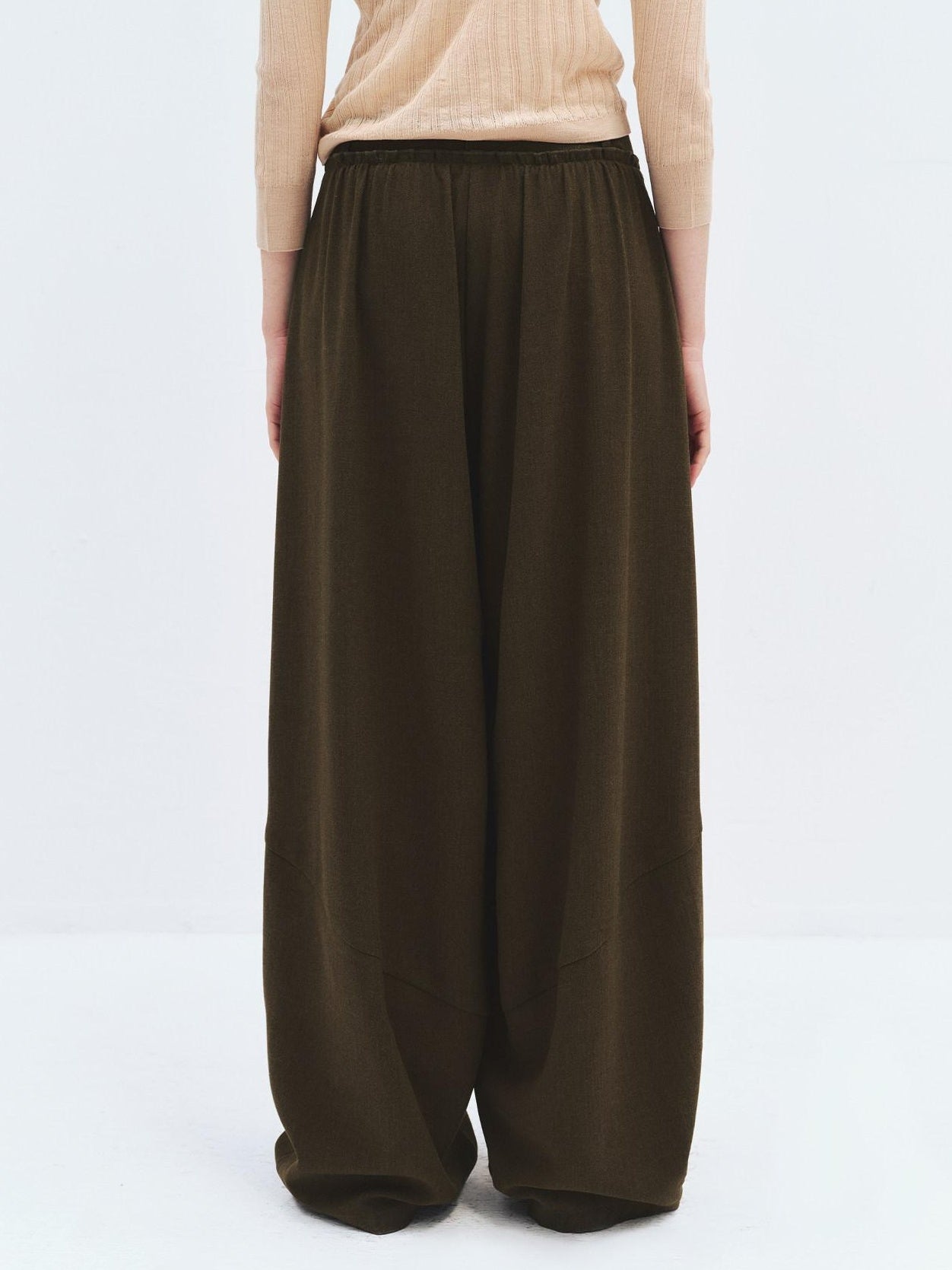 someonesometimes High Waist Olive Brown Casual Relaxed Wide Fit Wool Blend Wide Leg Pants