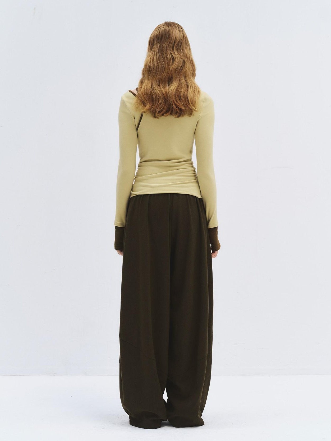 someonesometimes High Waist Olive Brown Casual Relaxed Wide Fit Wool Blend Wide Leg Pants