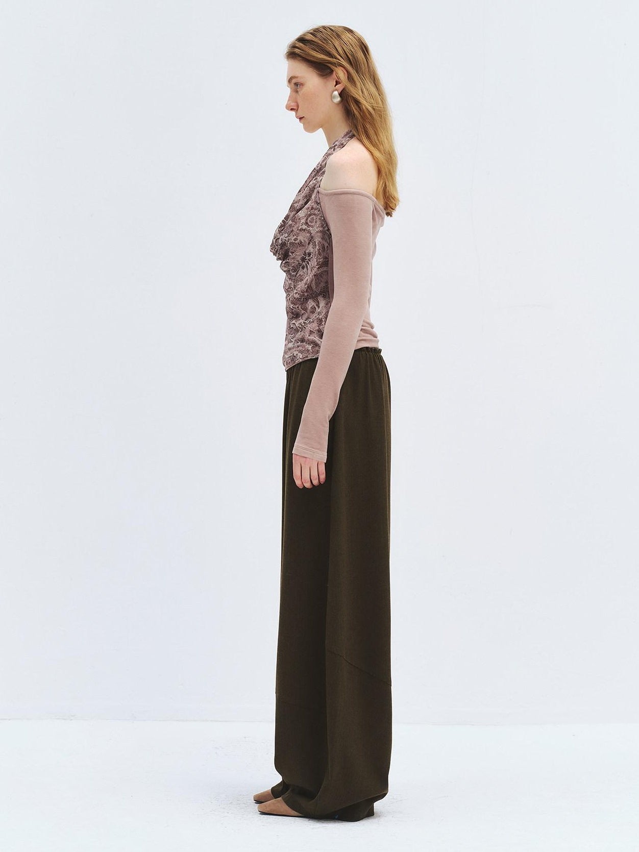 someonesometimes High Waist Olive Brown Casual Relaxed Wide Fit Wool Blend Wide Leg Pants