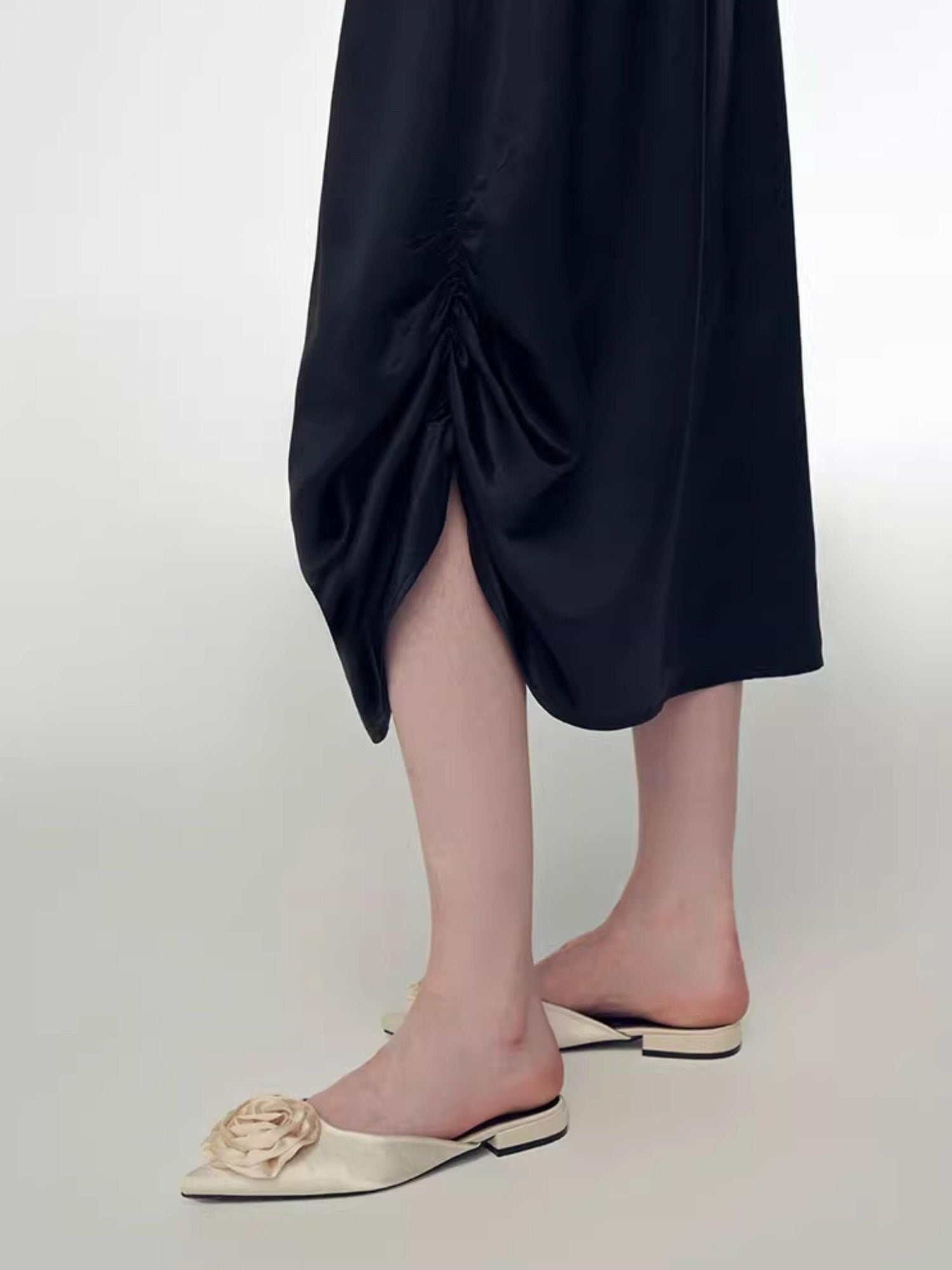 someonesometimes High Waist Pleated A Line Minimalist Work Casual Black Midi Skirts