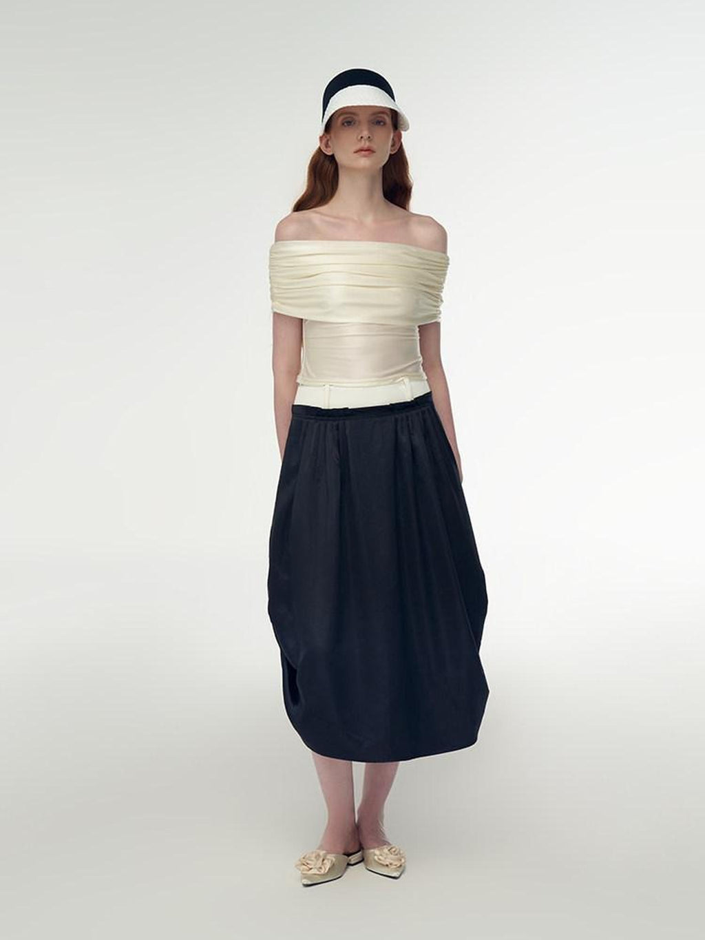 someonesometimes High Waist Pleated A Line Minimalist Work Casual Black Midi Skirts